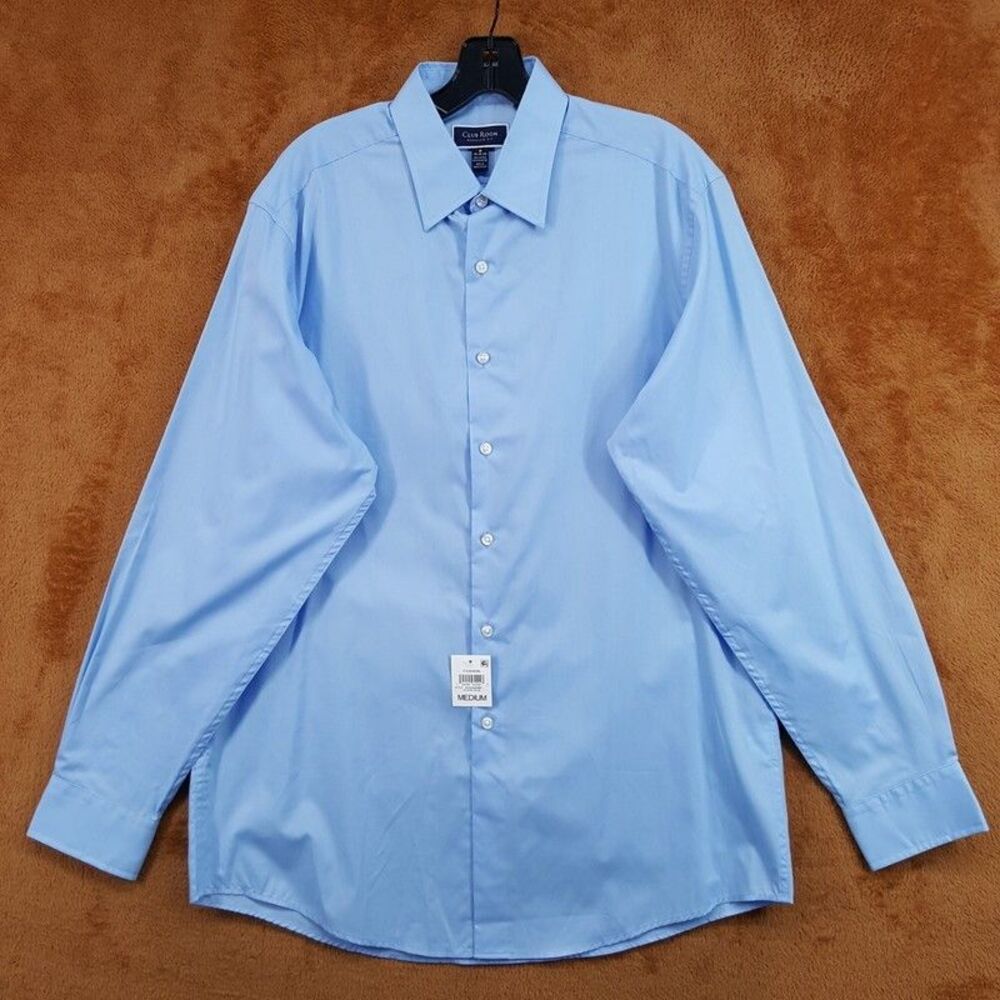 CLUB ROOM Dress Shirt Mens Size 15 15.5 Solid Blue Button Up Regular Fit